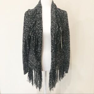 Whimsigoth Boho Hippie Black Fringe Cardigan Sweater Cozy Small
